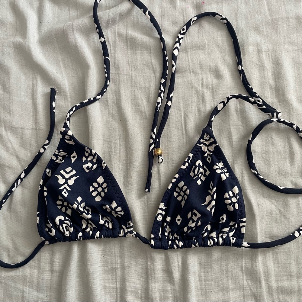 Eberjey Navy and White Floral Triangle Bikini Top